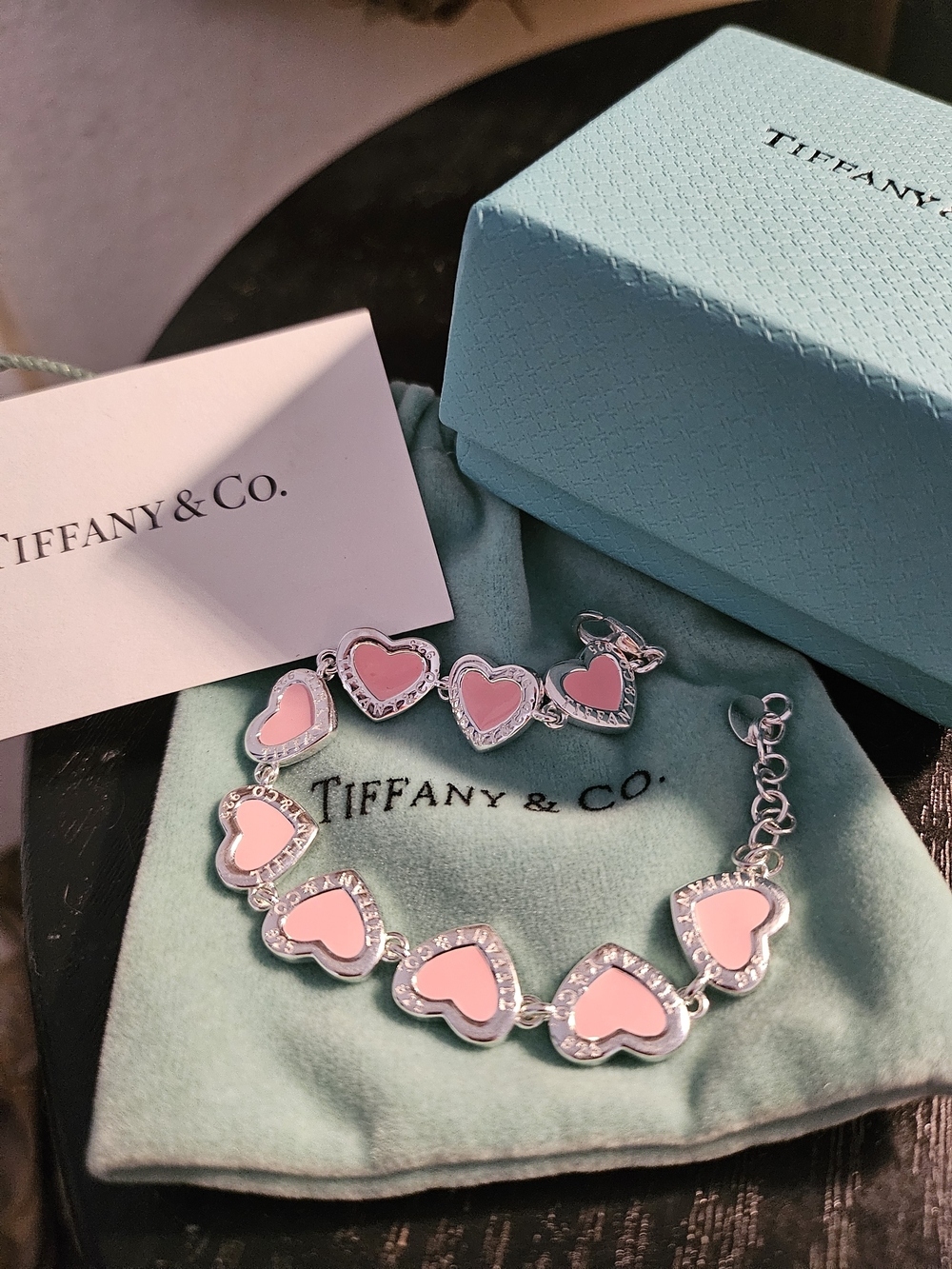 Tiffany & Co. Pink Enamel Heart Link Bracelet